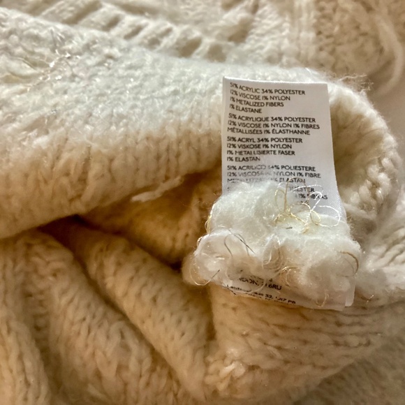 Anthropologie Ivory Fringe V-Neck Sweater Small Textured Pullover - Picture 12 of 12